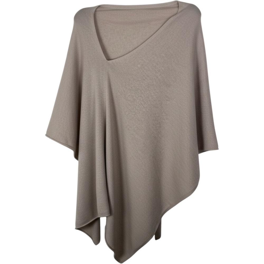 Letarte 100% Cashmere Asymmetrical Poncho Wrap Shawl Women Taupe O/S Minimalist